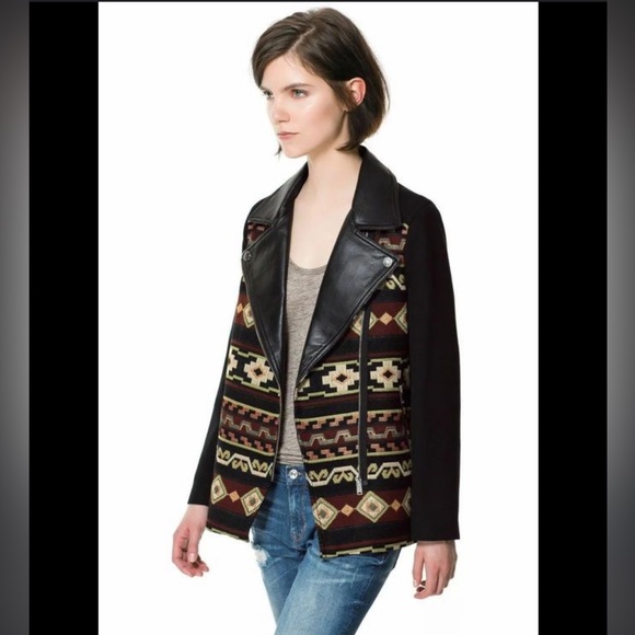 Zara Aztec Leather Wool Jacket - Picture 1 of 6